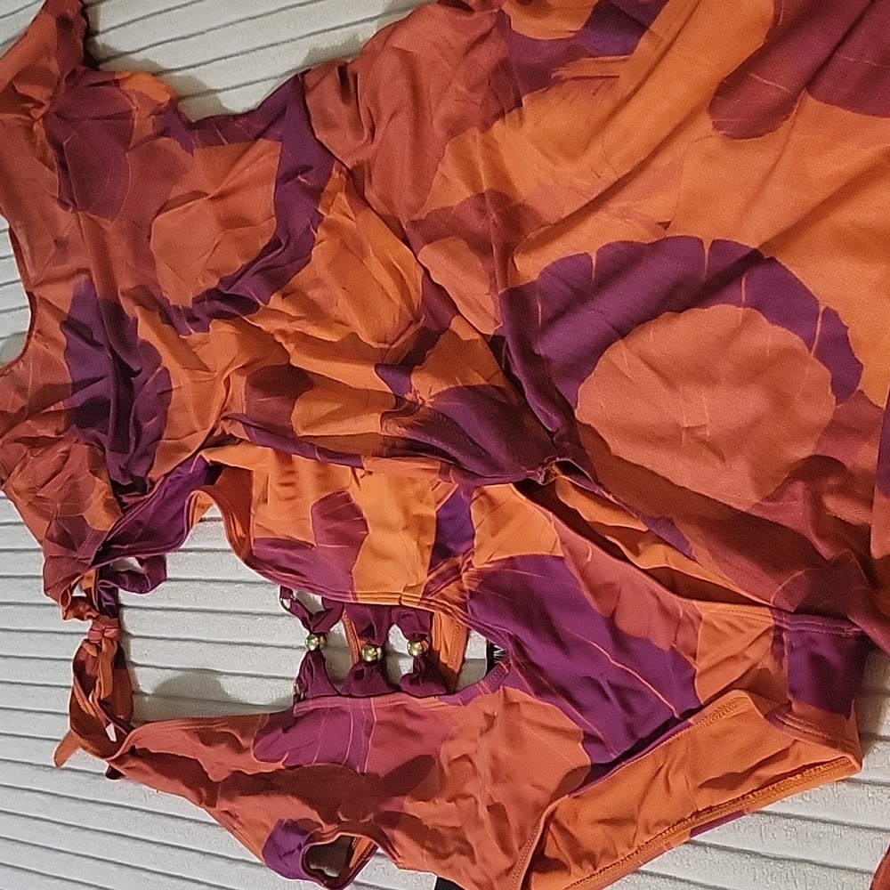 Vibrant Orange and Purple Swimsuit (Sm) And Cover-up (Xs) Set
